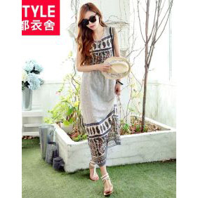 Korean version 2016 summer new women's round neck printed pattern dress JZ3131